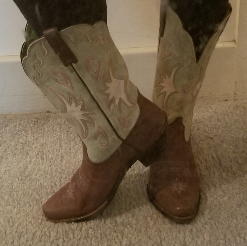 Ariat Brown/Green Square Toe Cowboy Boot NWT